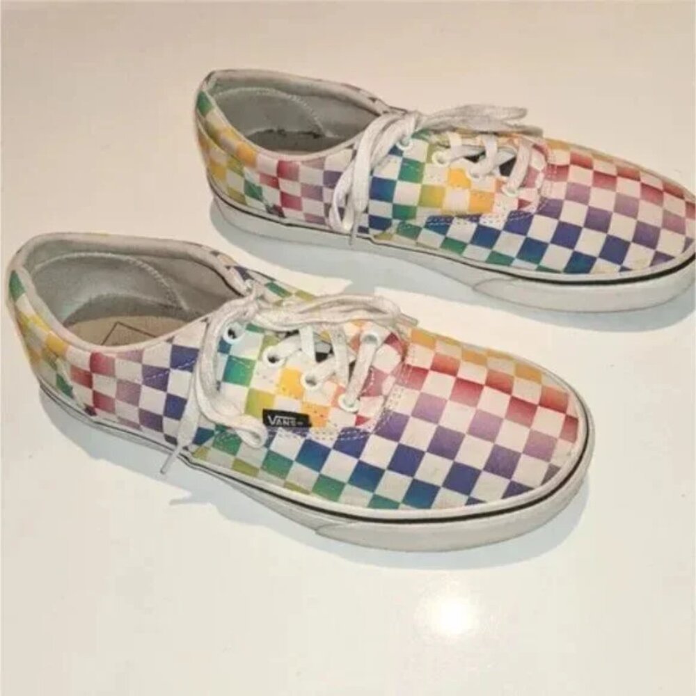 Vans Off the Wall Rainbow Checkered Sneakers Women size 9.5